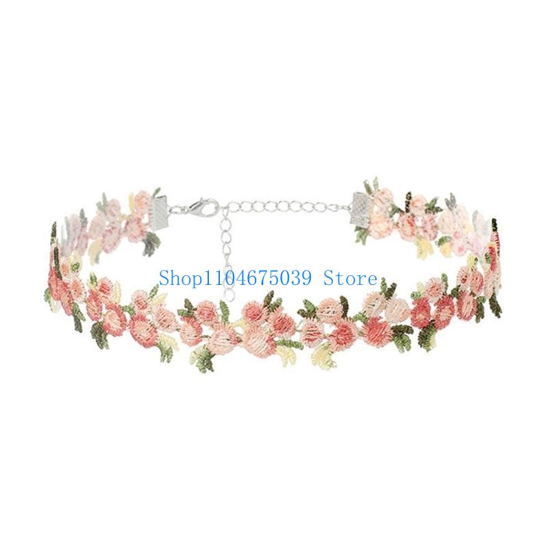 Women Accessories Pk - 패셔너블한 자수 꽃 레이스 초커 목걸이,