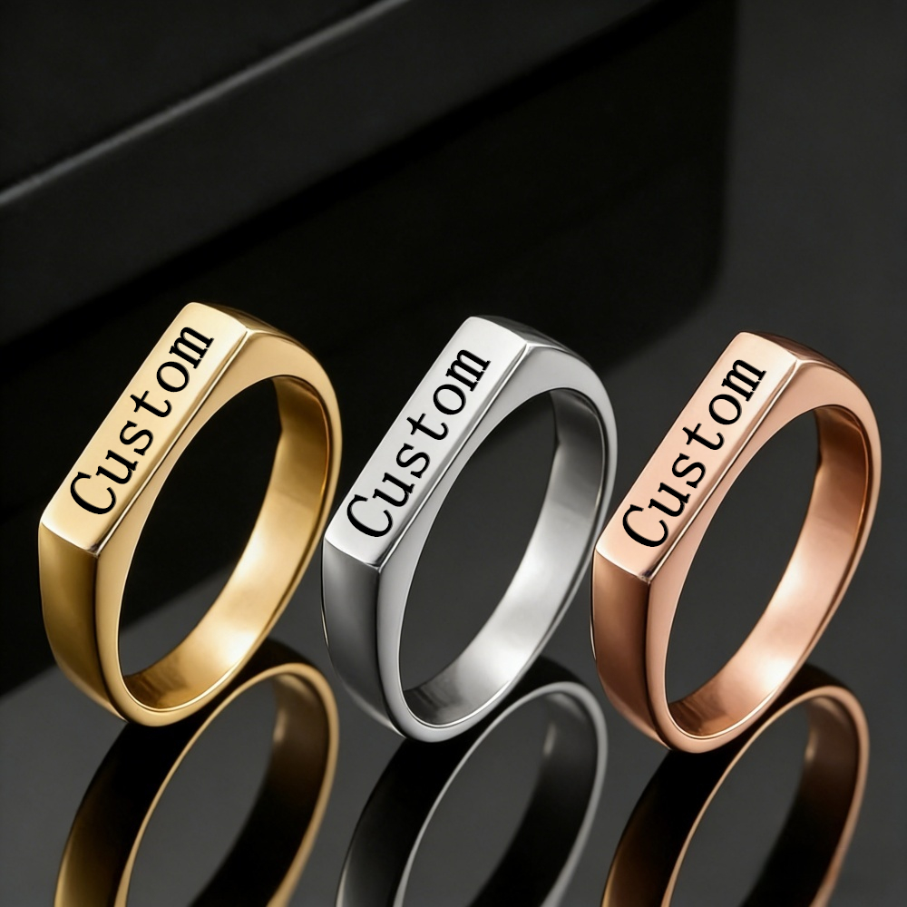Women Accessories Logo - 맞춤 각인 이름 사진 반지 스테인리스