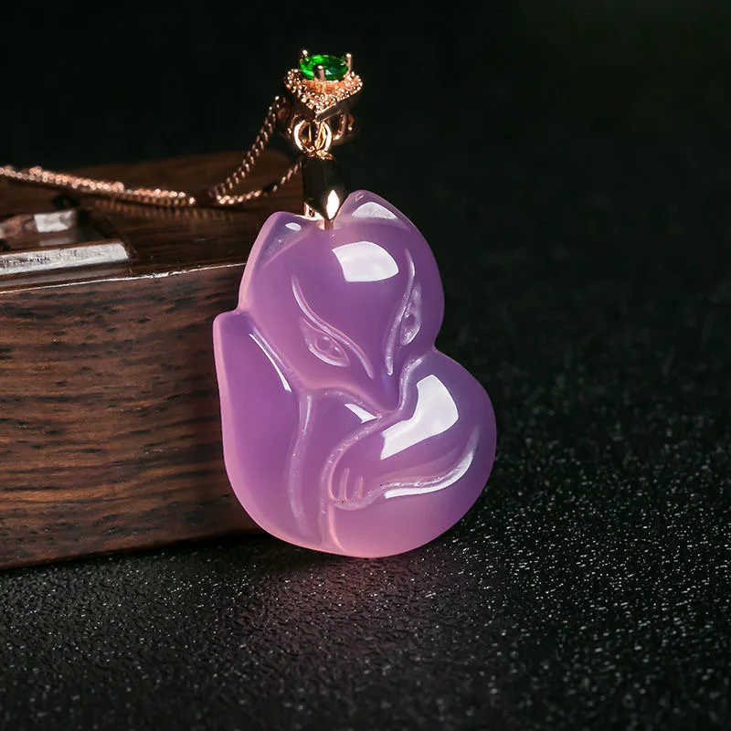 Women Accessories For Hand - 천연 보라색 마노 여우 펜던트 목걸이,
