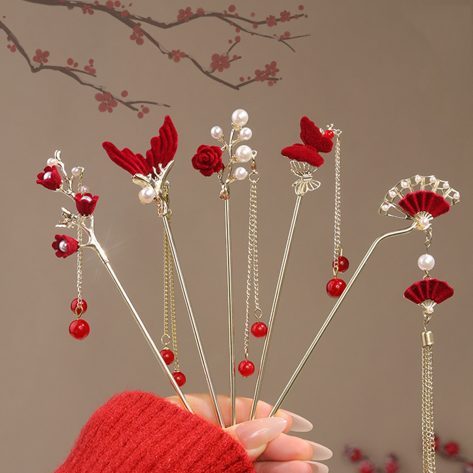 Women Accessories For Hand - 중국 스타일 장미 꽃 머리 스틱