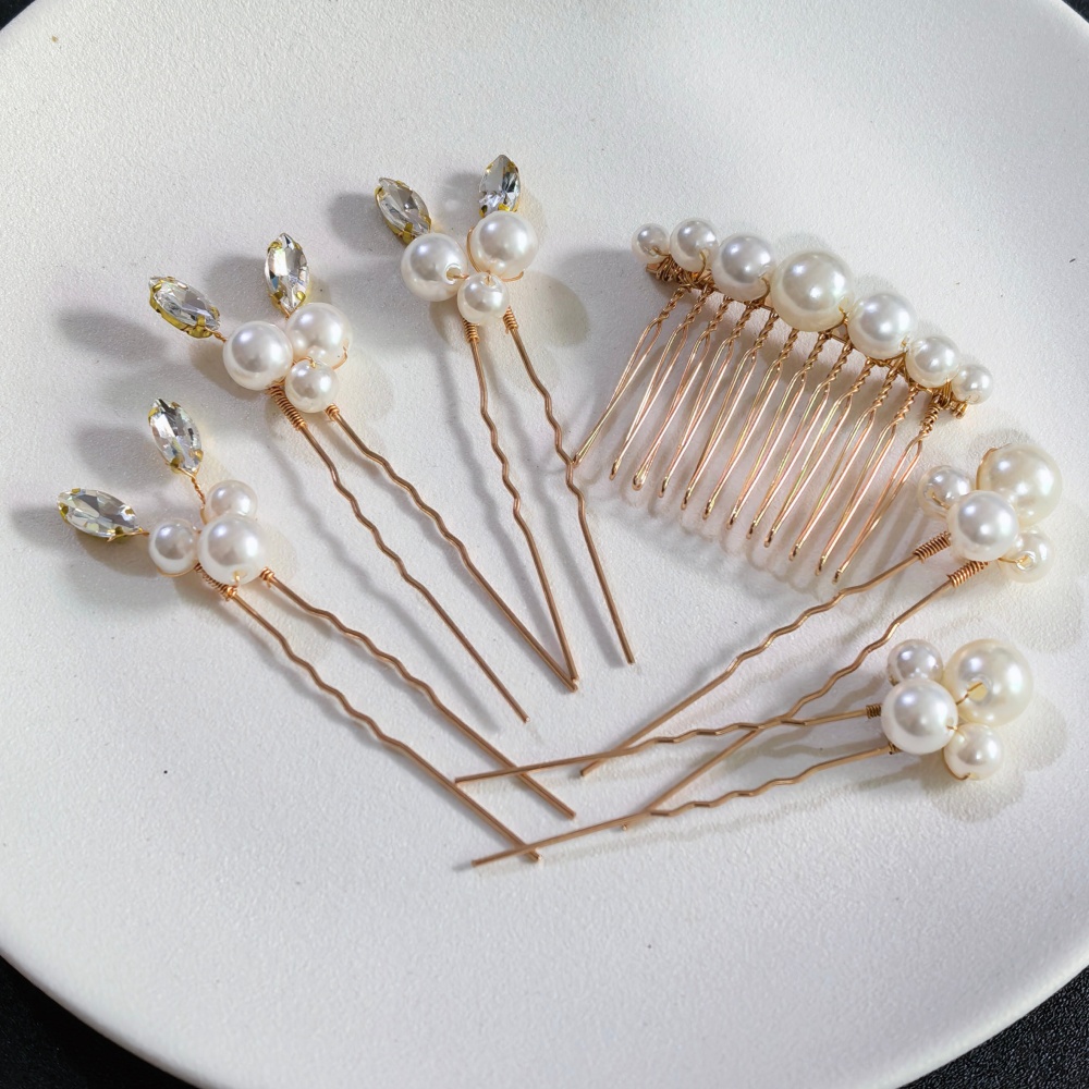 Women Accessories For Hand - 진주 크리스탈 헤어핀 빗 세트 신부