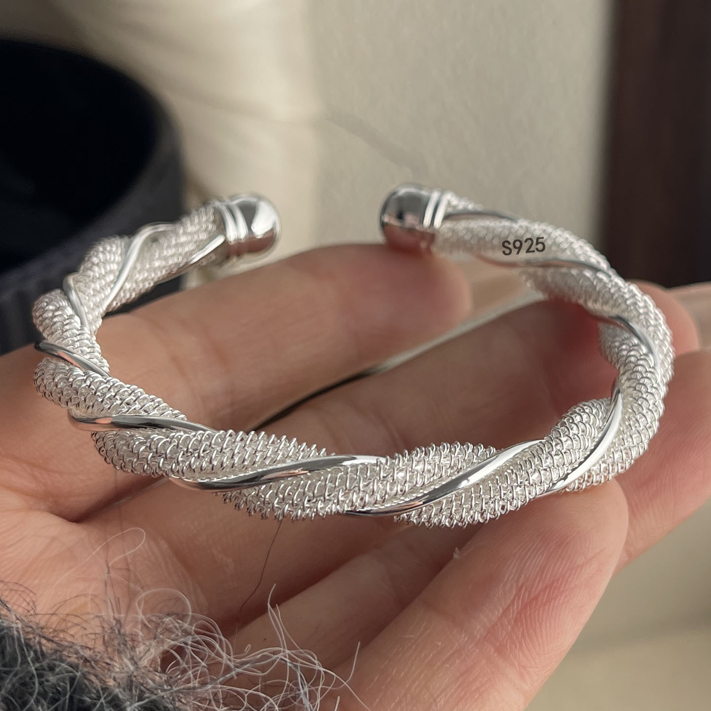 Resin Bangle Bracelet - 100% 솔리드 925 스털링 실버 레트로