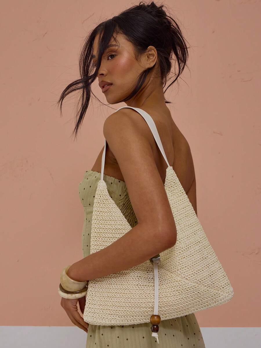 Women'S Accessories Handbags - 밀짚으로 짠 인조 가죽 비즈 디테일