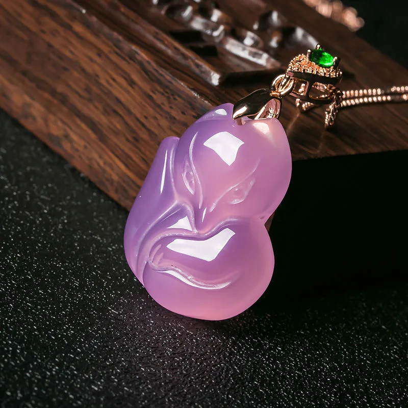 천연 보라색 마노 여우 펜던트 목걸이, 손으로 조각한  - Women Accessories For Hand 리뷰 및 가격