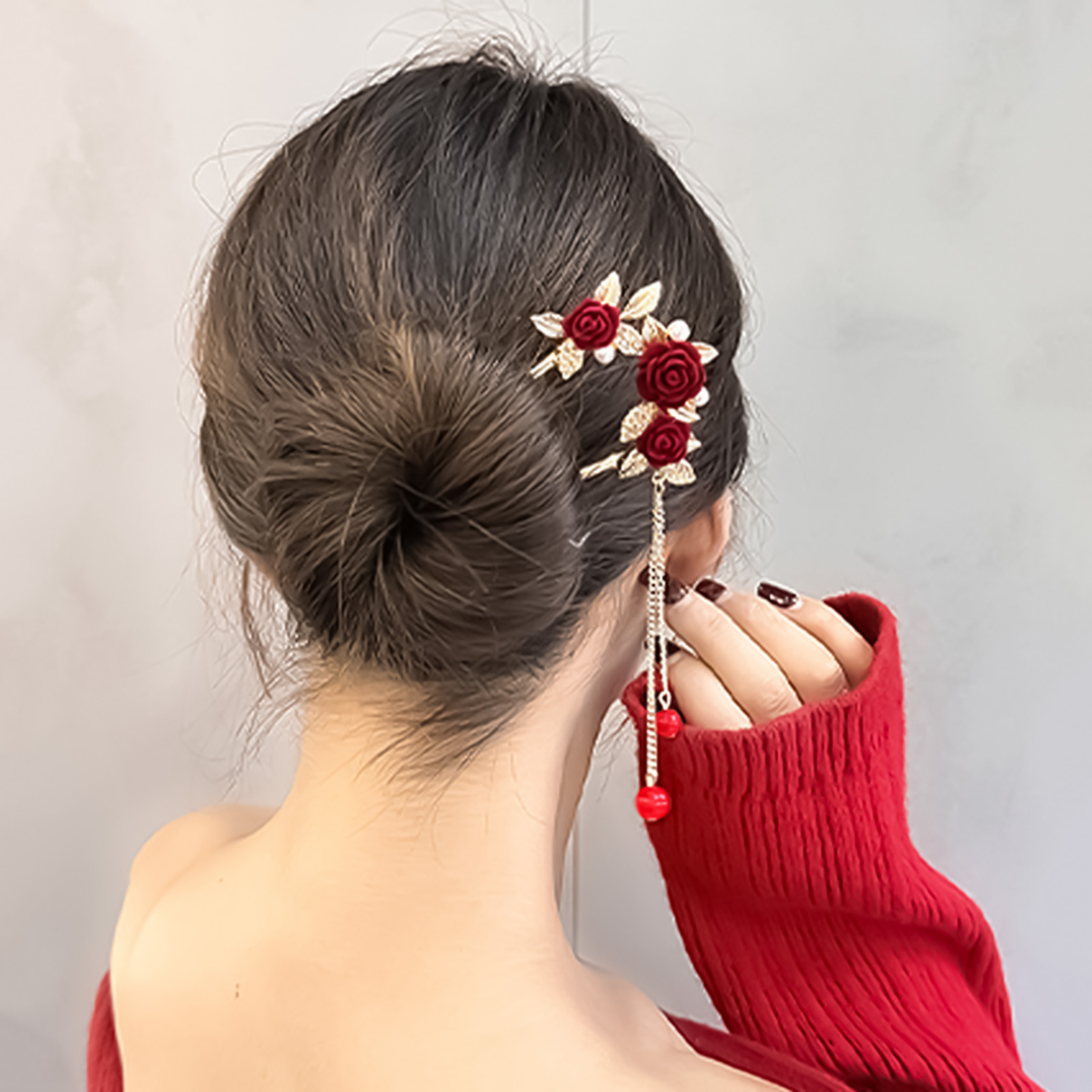 중국 스타일 장미 꽃 머리 스틱 머리핀 여성용 붉은 꽃 - Women Accessories For Hand 리뷰 및 가격