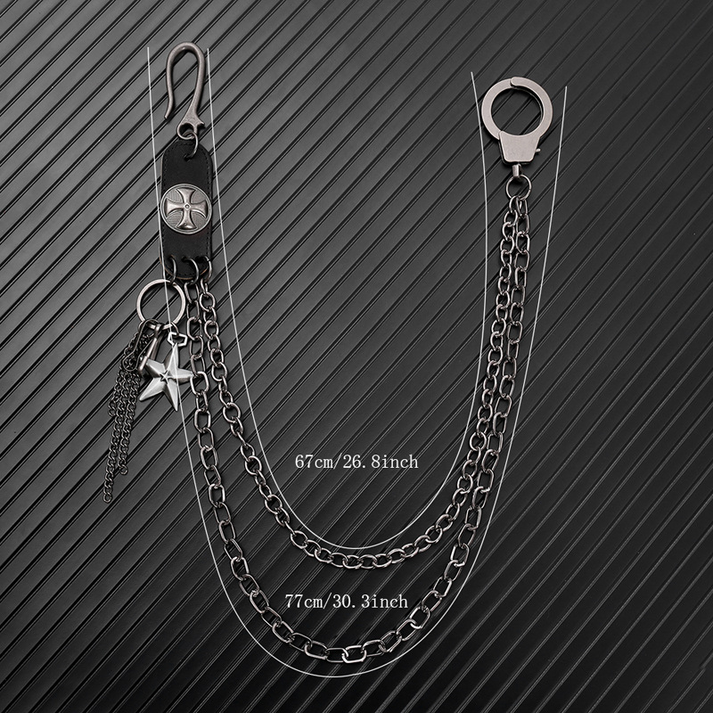 펑크 스틸 소가죽 키 체인 남녀공용, 스타 크로스 액세 - Women Accessories Pk 리뷰 및 가격