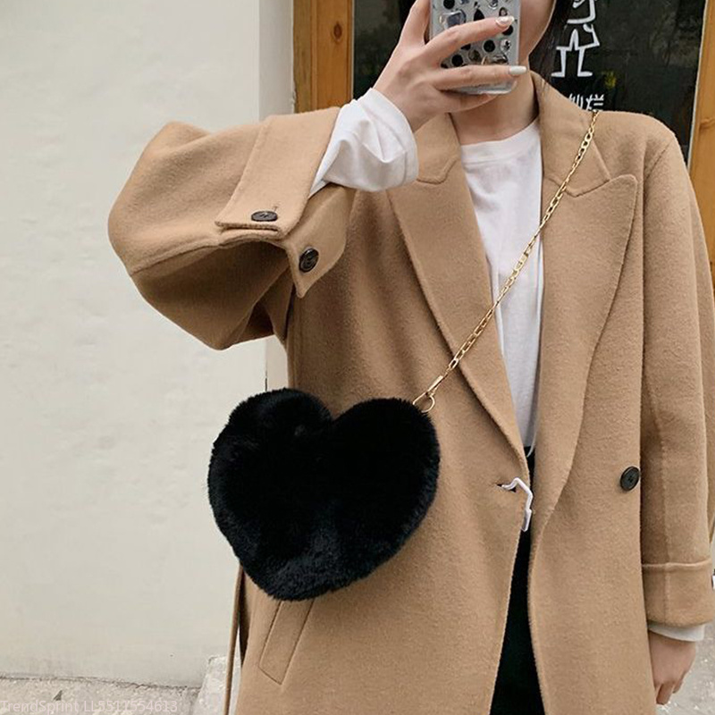 패션 여성 하트 모양 인조 퍼 크로스바디 백 귀여운 소 - Women'S Accessories Handbags 리뷰 및 가격
