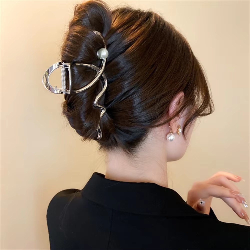 빅 웨이브 펄 헤어핀 메탈 클로 클립 골드 실버 블랙  - Women Accessories Sale 리뷰 및 가격