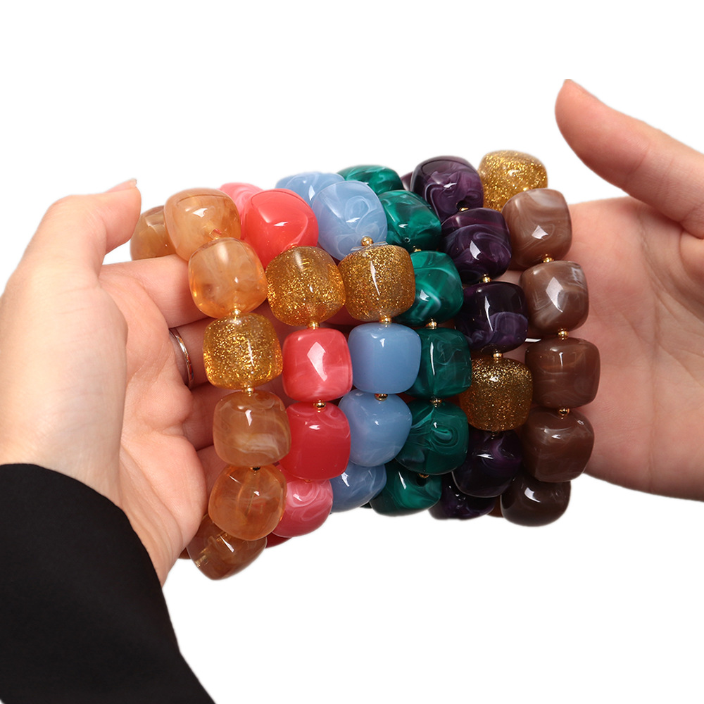 여성용 인기 아크릴 기하학 비즈 탄성 팔찌, 패션 스택 - Resin Bangle Bracelet 리뷰 및 가격