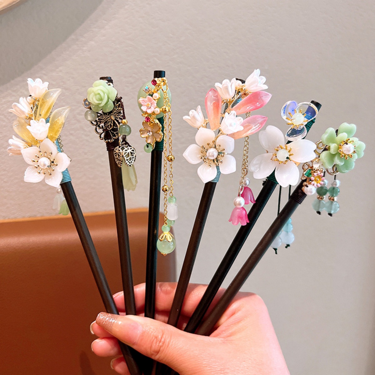 절묘한 꽃 술 나무 머리핀 복고풍 중국 스타일 수제 꽃 - Women Accessories For Hand 리뷰 및 가격