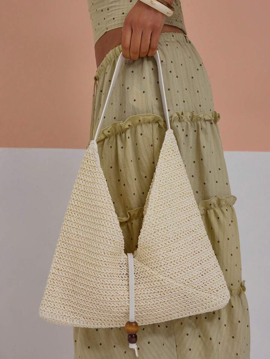 밀짚으로 짠 인조 가죽 비즈 디테일 핸드백 귀여운 여름 - Women'S Accessories Handbags 리뷰 및 가격