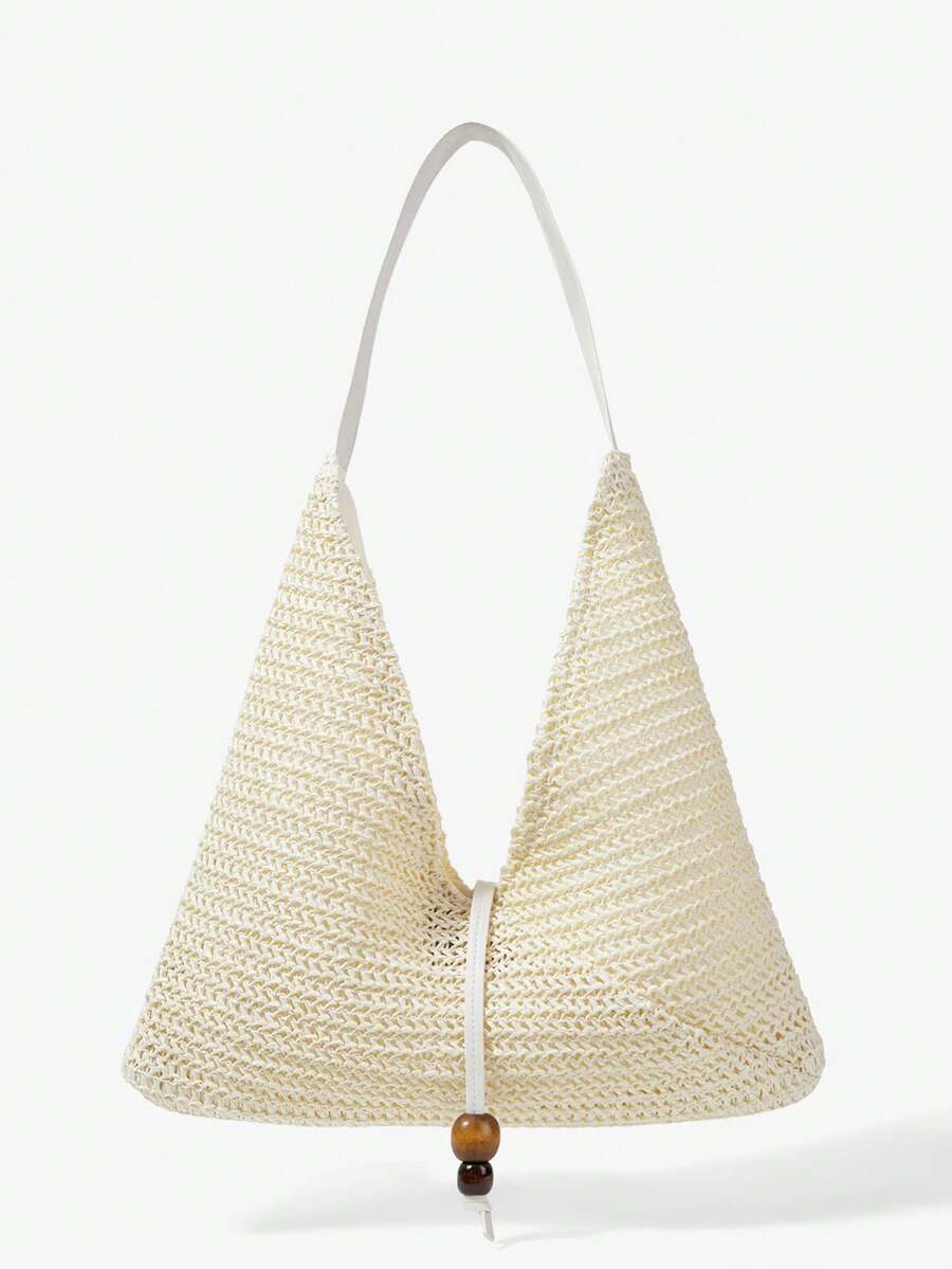 밀짚으로 짠 인조 가죽 비즈 디테일 핸드백 귀여운 여름 - Women'S Accessories Handbags 리뷰 및 가격